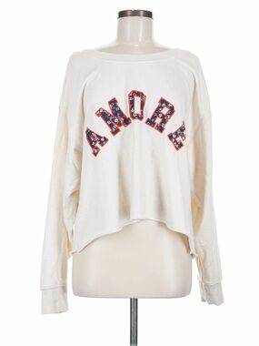 Anthropology Amore Graphic Cropped Sweatshirt - Cream